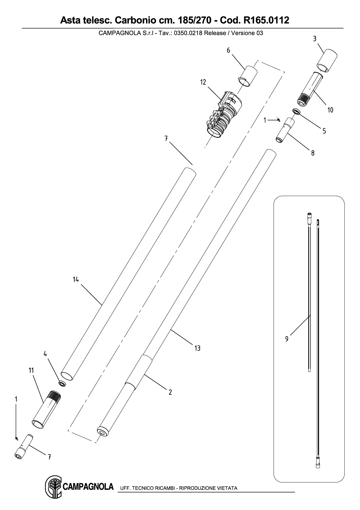 R165.0112_Asta telescopica Carbonio 185-270